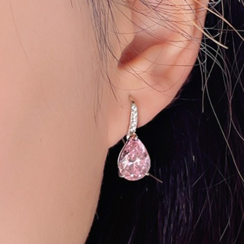 Exquisite Pink Droplet Shaped Earrings, Elegant Design